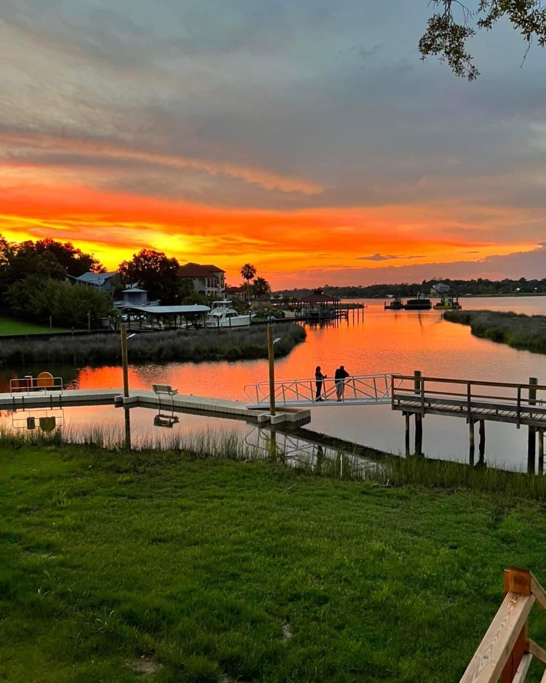 aluminum gangway / dock ramp at sunset